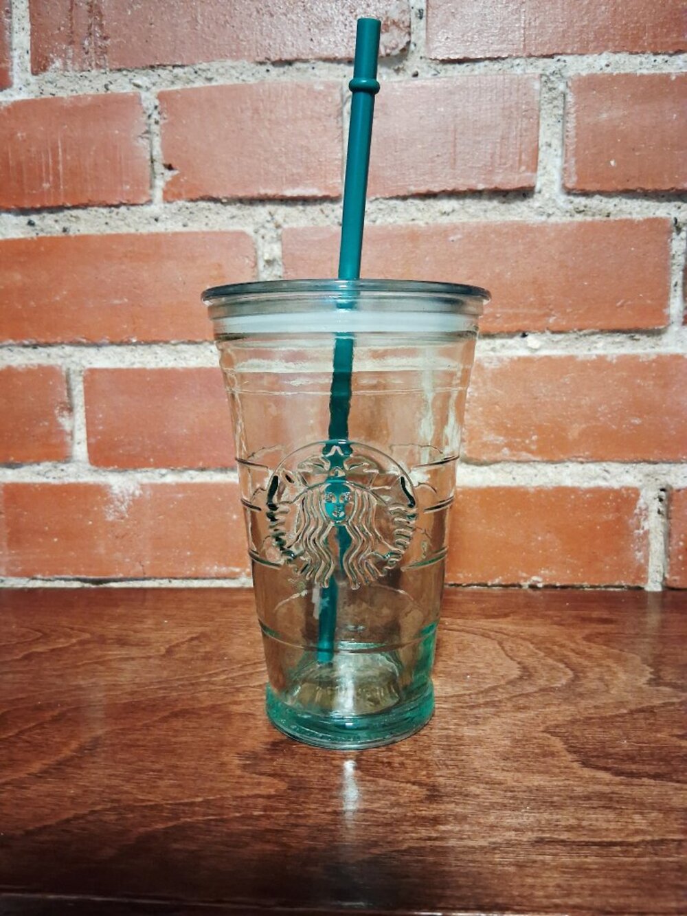 Starbucks Green Recycled Glass Cold Cup 16oz 473ml w' Lid & Straw Made in Spain